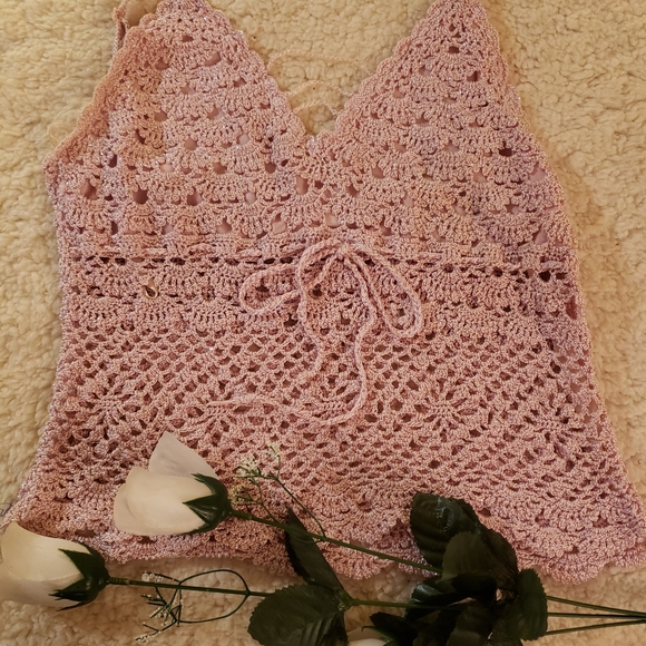 Vintage , retro, Beautifully delicate knit/ crochet tank top - Picture 1 of 4